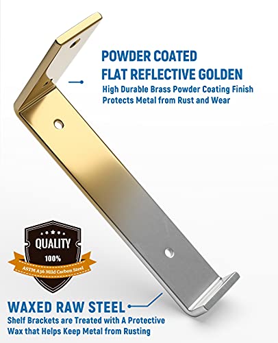 LEOPO 8 inch Shelf Bracket for DIY Floating Shelf, 1/5 inch Thick Heavy Duty Bracket, 6 Pack, Golden