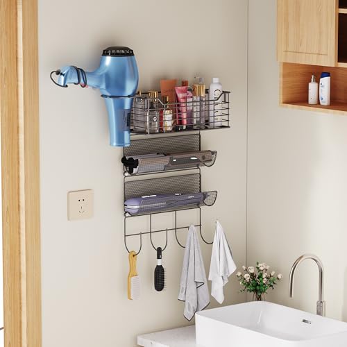 3 Tier Hair Tool Organizer Wall Mount, curling iron holder Basket, Black - color: 4 Tiers Black