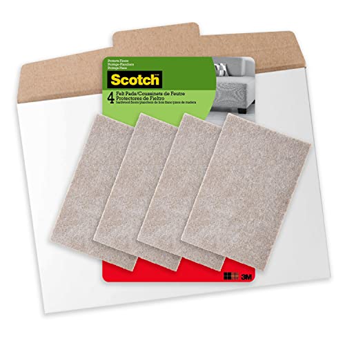 Scotch Felt Furniture Pads 4 PCS Furniture Pads for Hardwood Floors, Beige, 4" x 6" - Easy to Open Packaging - color: Beige, style: 4 Pads eCommerce Packaging