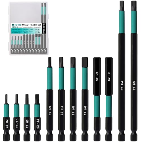 Impact Drill Allen Key Set 50mm+90mm+150mm Long, Allen Wrench Drill Bit Set H2-H8 Metric Hex Key Screwdriver Driver Bits, 1/4" Hex-Shank S2 Steel, 3 Lengths Meet Various Needs for Ikea Furniture - size: D.2mm to 8mm