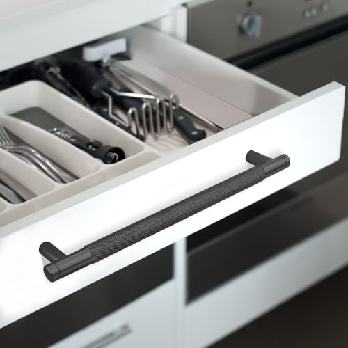 30 Pack 7 1/2 Inch 192 mm Black Cabinet Handles Cabinet Pulls Aluminum Handles Knurled Drawer Pulls Oxidation Finish with Diamond Pattern 8.6" Length (7.5" Hole Center) - color: PBlack, size: 7 1/2 Inch