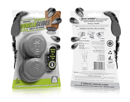 GorillaGlides CB503 2 Inch Furniture Sliders/Screw On Glide Floor Protectors (Set of 4 Glides) Large Furniture Feet Glides for Carpet and Hard Surface Sliding, Round - size: 2 Inch Furniture - 4 Pack