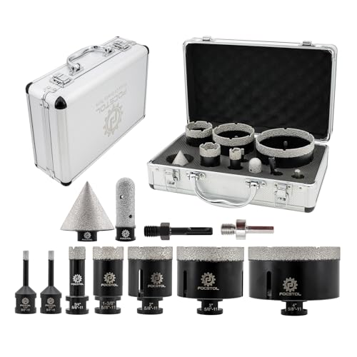Diamond Core Drill Bit Set - FOCSTOL 11pcs (6/6/19/35/51/76/102mm+20mm Finger Milling Bit+50mm Beveling Chamfer Bit+Hex+SDS) Diamond Hole Saw Kit for Porcelain Ceramic Tile Marble Granite - size: KIT10