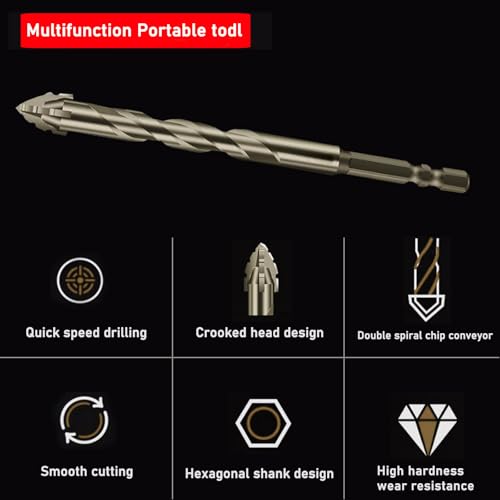 6PCS High-Strength Eccentric Twist Drill Bit Set - Four-Flute Sawtooth, Four-Edged Serrated, Multifunction (4/5/6/8/10/12mm)