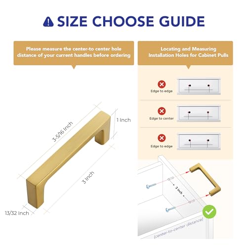 Ravinte Brushed Brass Solid Pulls Cabinet Handles 3 Inch 5 Pack - size: 3 Inch Hole Center