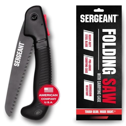 SERGEANT Folding Hand Saw with Pouch. Pruning hand saw. Best for Wood, Bone, PVC, Tree Pruning, Gardening, Camping, Hunting, Outdoors, Tool Box. Rugged 7" Steel Blade & Slip-Resistant Rubber Grip.