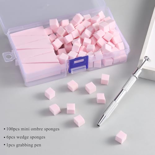 Fcozpjk 100Pcs Soft Nail Sponges for Ombre & 6Pcs Wedge Sponges Aura Nails - color: Pink