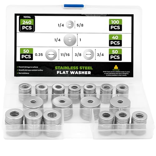 240 Pcs Fender Washers Assortment Kit, 304 Stainless Steel Flat - style: 240 Pcs Fender