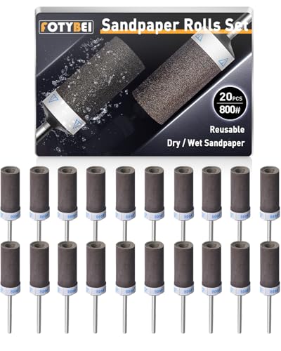 20Pcs 800 Grit Sanding Drums Sandpaper Sticks Set for Dremel Rotary Tool with 1/8" Shank, Rotary Tool Accessories Suitable for Metal Rust Removal/Jade Polishing/Stone Grinding (800 Grit) - size: 800 Grit