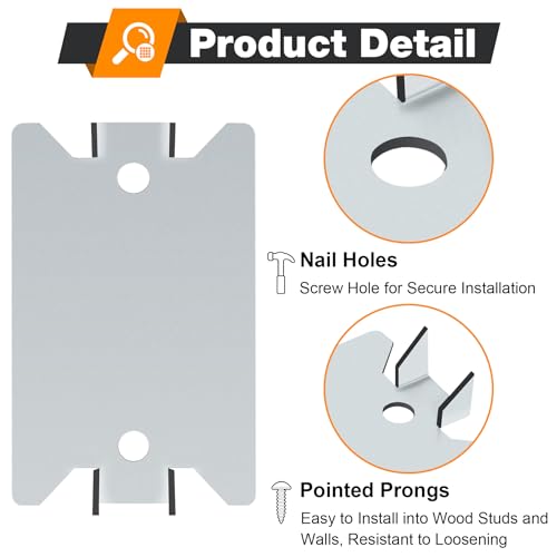 Nail Plates for Wood Studs 1.5 x 2.5 Inch Nail Stud Guards with Sharp Pointed Prongs Electrical Wire Stud Plate Protector Nail Stopper for Plumbing and Wiring Protection - 50Pack - size: 1.5" x 2.5" - 50 Pack
