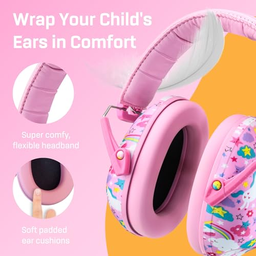Kids Noise Canceling Headphones - 33 dB (2K Hz) - Ear Protection Earmuffs | Vanderfields' earmuffs protect child's hearing with certified noise-cancellation, soft ear cushions, and adjustable headband - color: Unicorn Dream