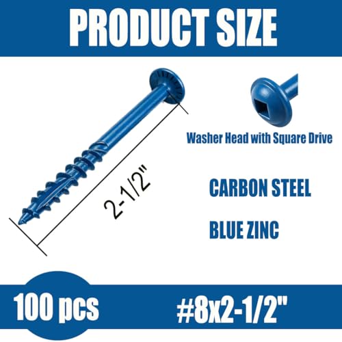 #8x2-1/2 Pocket Hole Screws 100Pcs Blue Coated Wood Screws for Woodworking - size: #8x2-1/2"