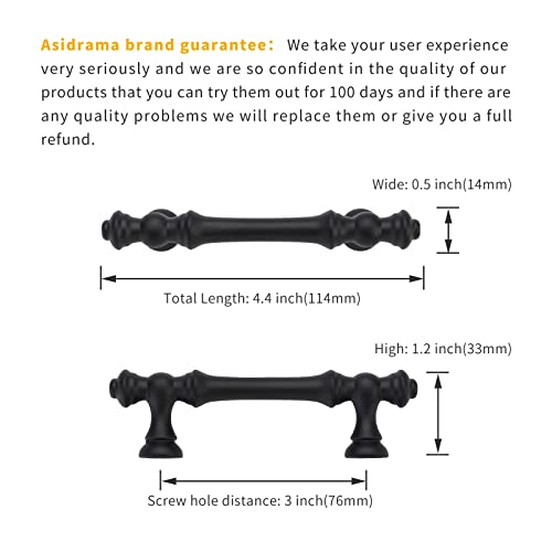 Asidrama 10 Pack 3 Inch(76mm) Matte Black Kitchen Cabinet Handles, Cabinet Pulls Kitchen Cabinet Hardware for Cupboard Drawer Pulls - color: Matte Black, size: 3" Hole Center, style: 10 Pack