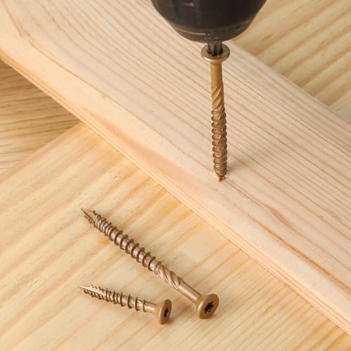 Deck Screws 126PCS, #8 Wood Screws Assortment Kit, Exterior Epoxy Coated Brown Finish,Star Drive (1-1/4",1-3/4",2",2-1/2"),T20 Star Bit - size: #8 Kit