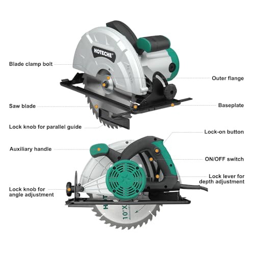 Hoteche 10-Inch Compact Portable Table Saw with Saw Blade for Desktop Use - size: 10-Inch