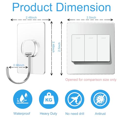 Adhesive Wall Hooks No Drill Large Clear Heavy Duty,13LB Sticky 8 Pack - color: Clear, size: Large 8 Pcs