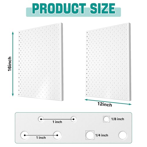 EVERHANGER Metal Pegboard Panels, Heavy Duty Pegboard Wall Organizer - color: White, size: 2pack 12"X16"