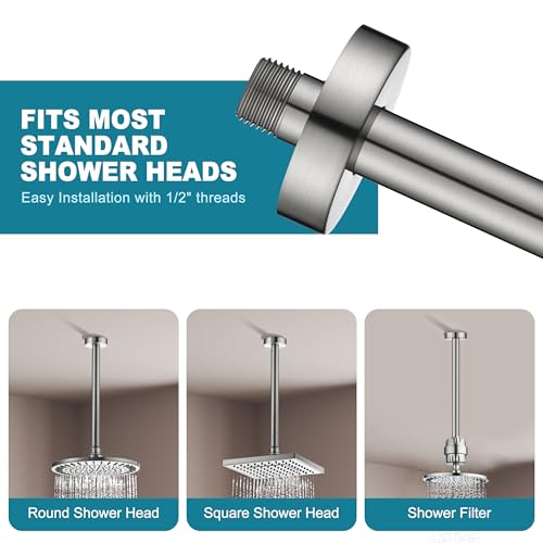 BRIGHT SHOWERS Shower Arm with Flange for Rainfall Shower Head, 12 Inch Ceiling Mount Straight Arm, Replacement Extension Pipe, Heavy-Duty Stainless Steel, Rust-Resistant, 1/2" NPT, Brushed Nickel - color: Brushed Nickel, style: 12 Inch