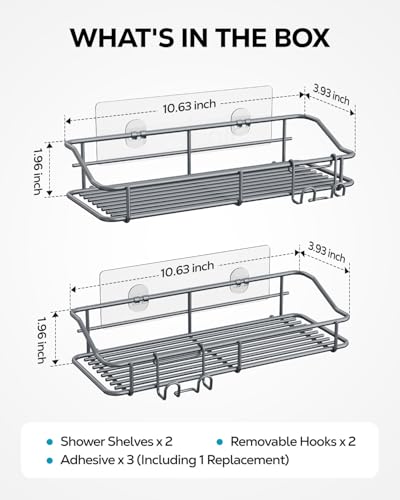 Nieifi Shower Caddy Adhesive, Shower Shelves, Shampoo Holder for Bathroom - color: Grey, size: 2 Pack