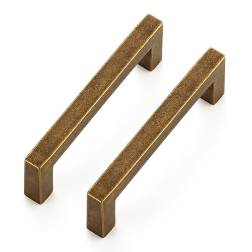 Ravinte Antique Brass Cabinet Handles Solid Cabinet Pulls 3 Inch CC, 5 Pack | Zinc Alloy, Slim Square Bar Grip, Smooth Drawer Pull Feel, Kitchen Cabinet Update, For Cupboards, Dressers, Drawers, Hardware - color: Antique Brass, size: Flat Black 3'' Hole C