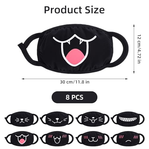 Cute Cat Face Mask, Kawaii Cotton Mouth Masks Reusable Washable Face Mask Anti-Dust Anime Masks for Women Men - color: Black 8pcs