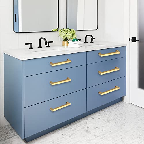 Cabinet Pulls Gold Cabinet Handles Square Drawer Pulls, 5 Pack 8-4/5 Inch Stainless Steel Kitchen Door Cupboard Cabinet Handles, Drawer Hardware Handles, 224mm Hole Centers - color: Gold, size: Two Hole - 8-4/5 inch Hole Centers(224mm)