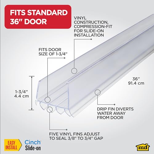 MD Building Cinch® U-Shape Slide-On Under Door Seal, Clear, 36in - color: Clear, size: 36 Inch