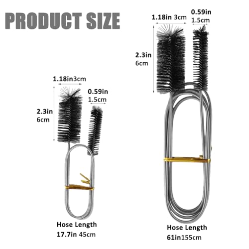 2pcs Flexible Long Drain Brush Set, Hose Pipe Stainless Steel Nylon Bristles Brushes with Dual Heads Tube Cleaner Brush for Kitchen, Sink, Drain Pipe, and Pipe Cleaning Tool - color: Black