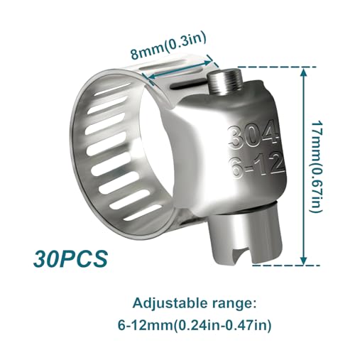 Hose Clamp, 30PCS Fuel Line Clamp, 1/4"-7/16"(6-12mm) Radiator Hose Clamps - size: 6-12mm