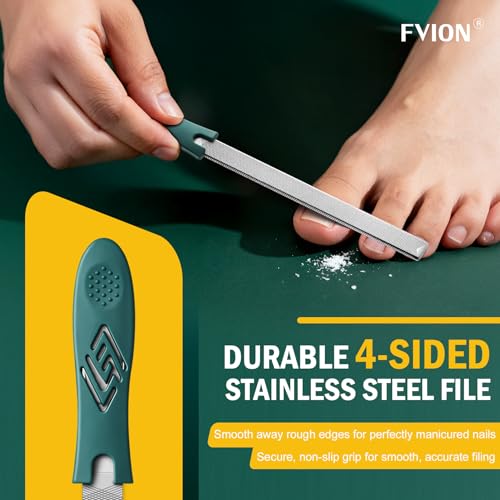 FVION Toenail File for Thick Nails and Toenail Lifter, 2pcs Stainless Steel Nail File and Ingrown Relief Set, Heavy Duty Metal Emery Board for Seniors, Men & Women Pedicure Tool (Green) - color: Green Handle