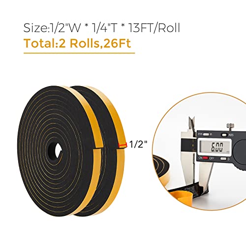 Ravinte Weather Stripping Door Seal, 1/2 x 1/4 Adhesive Foam Tape, 26 FT - color: Black, size: 1/2In x 1/4In x 26Ft
