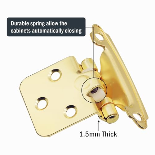 30 Pack (15 Pairs) 1/2" Overlay Self Closing Cabinet Hinges Brass Gold - color: Brass Gold, size: 30 Pack (15 Pairs)