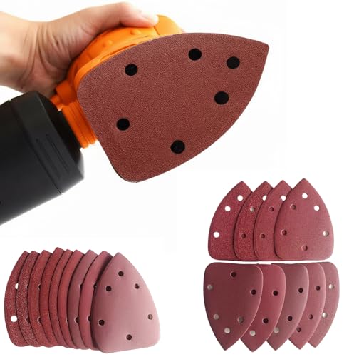 100 PCS Mouse Detail Sander Sandpaper 6 Holes, 400 Grit Hook and Loop Detail Sandpaper Aluminum 0xide Mouse Sanding Pads Triangular Sanding Sheets for Detail Mouse Sander - size: 6 Holes-400 Grit