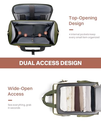 Rolling Puffer Backpack for Women, Travel Backpack with Wheels, 16 Inch Wheeled Laptop Backpack, Dual-Opening Design Overnight College Underseat Carry on Luggage, Roller Business Work Bag, Green - color: Green