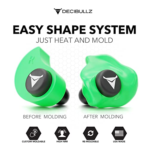 Decibullz Custom Molded Ear Plugs, 31dB NRR Shooting Ear Protection (Green) - color: Green