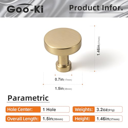 Goo-Ki 6 Pack Large Cabinet Knobs Champagne Bronze Drawer Knobs Zinc Alloy Kitchen Hardware - 1.5 x 1.5 Inches Single Hole/Screw Bar Cabinet Pulls Dresser Handles - color: Champagne Bronze, size: 1.5 Inches