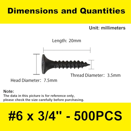 #6 x 3/4" Flat Head Self-Tapping Wood Screws for Cabinets(500PCS) - size: #6 x 3/4'' (500Pcs)