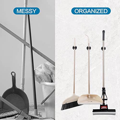 JAMEND CLXP 24PCS Broom and Mop Holder, Heavy Duty Garden Tool Organizer Rack Rake and Shovel Handle, Stainless Steel Mop Hanger. Wall Mounted with Screws.Matte Black - color: Matte Black, size: 24