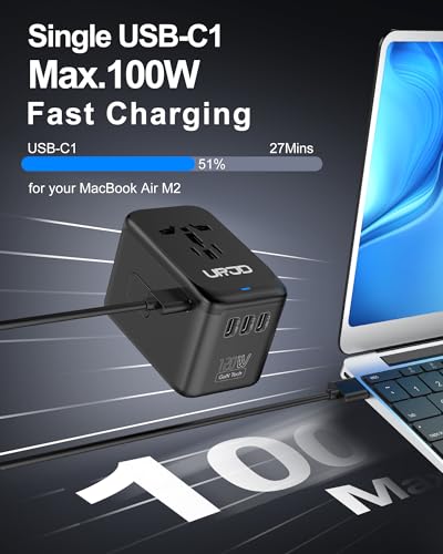 Universal Travel Adapter 120W GaN Fast Charger for Europe UK US - color: GaN 120W-Black+Grey
