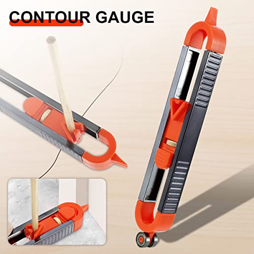Contour Gauge Scribe Tool, Precise Profile Gauge Tool with Lock and 2 Pencils, Irregular Shape Duplicator, Woodworking Measure Ruler for DIY Handyman, Craftsman, Construction, Carpet, Tile Laying