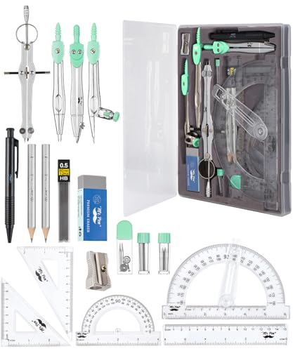 Mr. Pen- Geometry Set, 15 pcs, Green, 6 Inch Swing Arm Protractor, Divider - color: Green