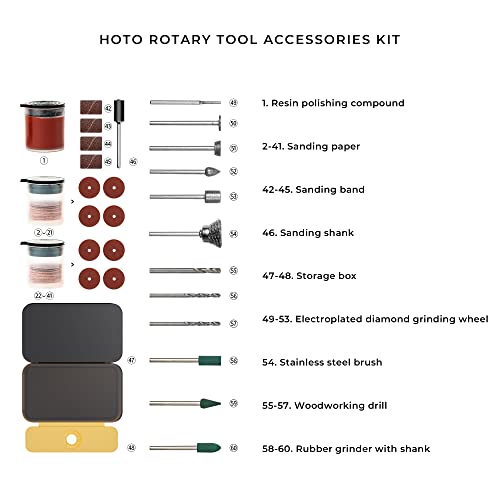 HOTO Cordless Rotary Tool Kit with 94 Accessories, Strong Motor, 25000RPM 5 Variable Speed Powerful Engraving Pen, LED Light, Ideal for 3D Printing Sanding, Carving, Polishing, Drilling, DIY Crafts