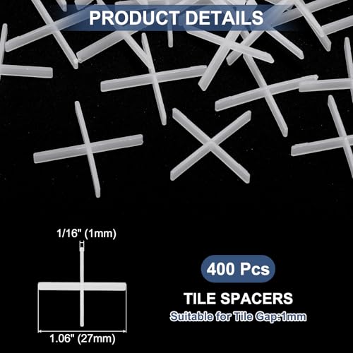 uxcell 400Pcs Tile Spacers, 1mm 1/16" Thick Cross Shape Wall Floor Tile Spacer Tiling Tools for Ceramic Tile Installation (PE Plastic, White) - size: 1mm