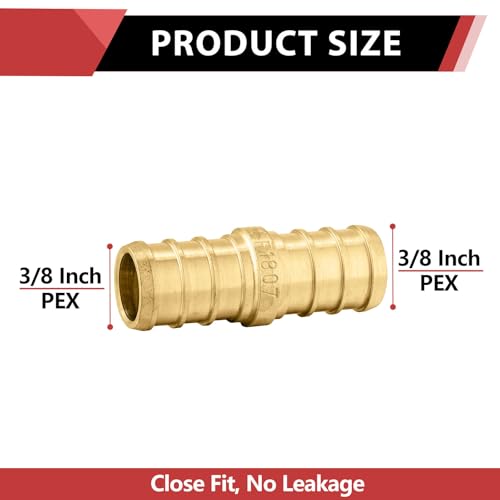 (Pack of 200) EFIELD Pex 3/8" x 3/8" Straight Coupling Brass Crimp Fittings, ASTM F1807,(PEX1807520-200PCS) - size: Pack of 200, style: 3/8" x 3/8"