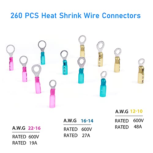 Heat Shrink Crimping Tool Kit,Zhushan Ratcheting Wire Crimper for 330pcs (AWG 26-10) and 260pcs (AWG 22-10) Heat Shrink Butt Connectors, Insulated Waterproof Electrical Terminals Splice Connectors - style: Heat Shrink Crimping Tool（260pcs+330pcs）