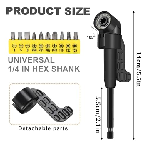 17Pcs Flexible Drill Bit Extension, Include 3Pcs Rotatable Socket Adapter 2Pcs Hex Shank 105° Right Angle Drill Attachment 10 Short Screwdriver Bits 90° Angled Bits and Bendable Extension - color: 17*black