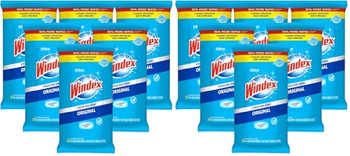 Windex Wipes Glass Cleaning, Pre-Moistened Glass and Surface Wipes to Clean Home Surfaces, Household Essentials, Original Scent, 38 Count (Pack of 12) - size: 38 Count (Pack of 12)