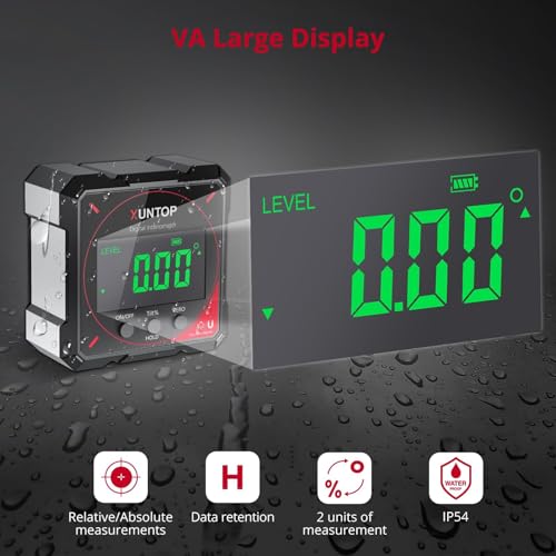 XUNTOP 4 * 90° Digital Angle Finder,4-side Strong Magnetic Level Box