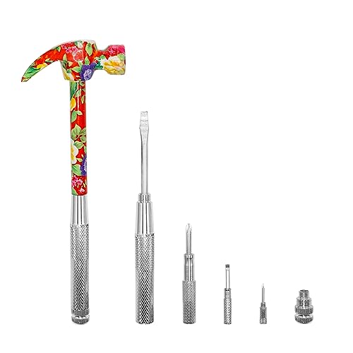 YOUMI 6 in 1 Multifunctional Floral Hammer & Screwdriver Tool for Christmas, Birthday, Valentine's Day Best Gift (Red) - color: Red