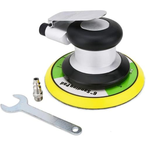 Random Orbital Air Sander 6" Pneumatic Palm Sander DA Sander, Low Vibration Noise Reduction, 12000 RPM, Hook & Loop, for Auto Body, Car Detailing, Wood, Metal Polishing & Buffing - size: 6 inch